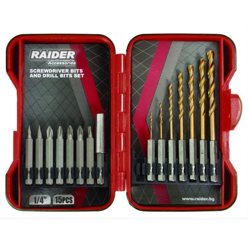 Накрайници и свредла 1/4" 15 бр. К-т RAIDER 157795