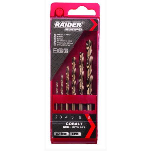 Свредла за метал 6бр. ø2 3 4 5 6 8mm HSS-Co к-т Raider 157112