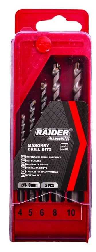 Свредла за бетон 5бр. ø4 5 6 8 10mm к-т Raider 157113