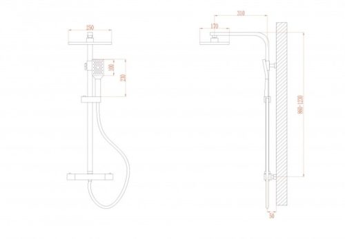 Окачване тръбно+смесител 6222 термостатен