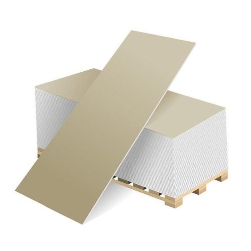 Гипсокартонена плоскост (тип GKB, стандартна серия), 12.5 мм (1200×2000 мм) – 2.40 m² / ~22 кг (~9.2 kg/m²) / 68 бр./палет (румънски)