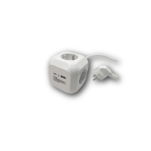 Разклонител "Куб'' с 4 гнезда max 3680W,USB+TypeC 5V,кабел 1.4M/KN41092
