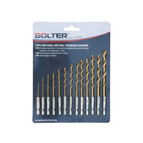 Комплект титаниеви cвредла TiN шестостенна опашка 1/4", 13ч, XG53851, BOLTER