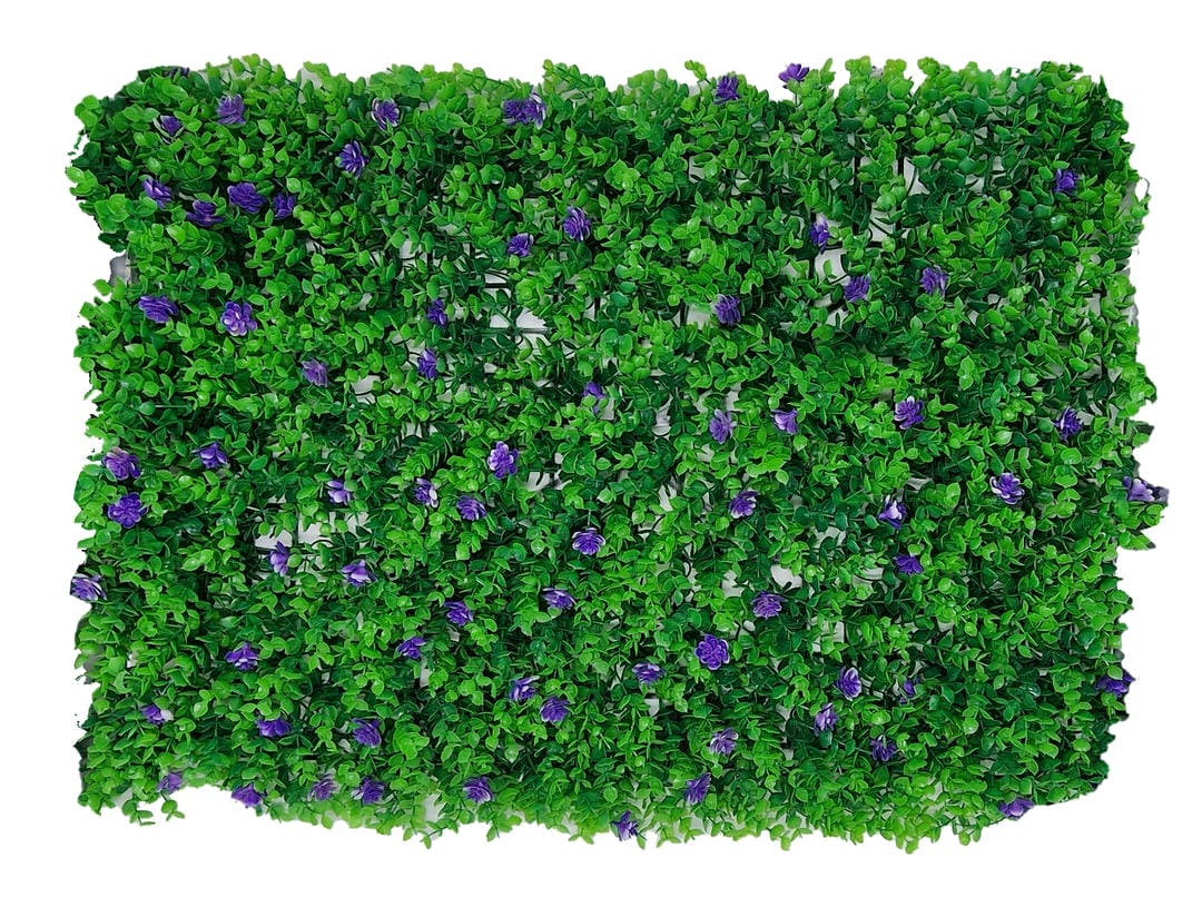 Изкуствена трева за стена Изкуствена трева за стена, Пано за декорация залено с лилави цветчета
