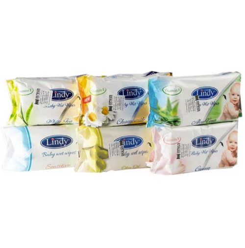 Мокри кърпи Линди с капак /бял чай/  64 броя в пакет