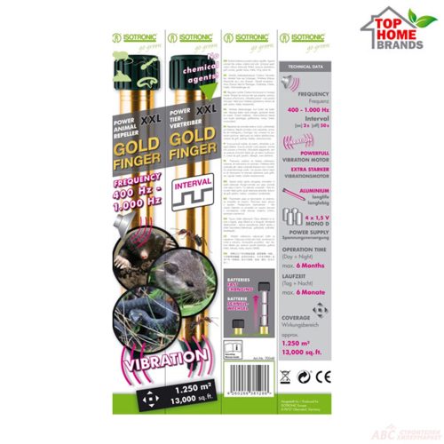 Isotronic Мобилен уред с ултразвук (златен пръст) срещу къртици, мишки, змии, мравки, за 1250 кв.м