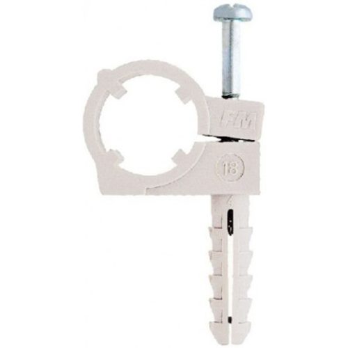 Скоба за пласмасова тръба с дюбел - един. сива ф16