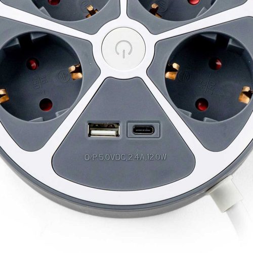 Разклонител Кръг С Ключ, 4 Гнезда +2х Usb /а+с/ Muhler 1006119