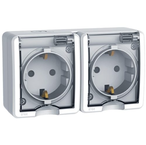 КОНТАКТ ШУКО ДВОЕН ELMARK - ОТКРИТ МОНТАЖ IP44 БЯЛ - 191071