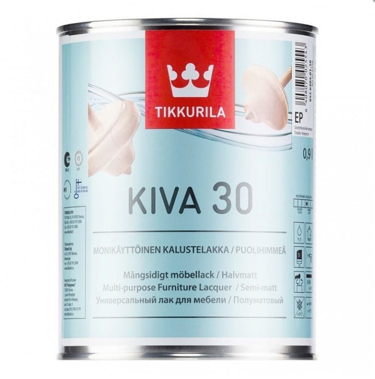 0000027514 Лак за мебели Tikkurila Kiva 30 Ep Полу-мат 0.9Л