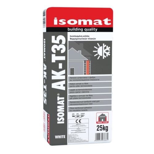 Полимер-циментово лепило/шпакловка с фибри за топлоизолационни плоскости. ISOMAT AK-T35 БЯЛА 25КГ-54 бр