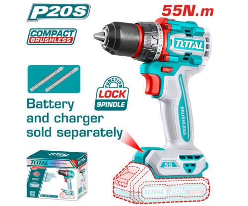 Акумулаторен Безчетков Винтоверт TOTAL INDUSTRIAL TDLI205581, 20 V, 55 Nm, без батерия
