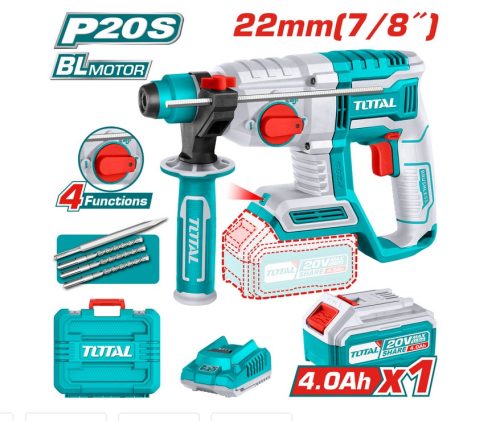 Акумулаторен безчетков перфоратор TOTAL INDUSTRIAL TRHLI202081, SDS+, 20 V, 4 Ah, куфар