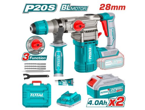 Акумулаторен безчетков перфоратор TOTAL INDUSTRIAL, SDS+, 4.5 J, 20 V, 2 x 4 Ah