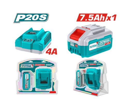 Комплект акумулаторна батерия и зарядно TOTAL INDUSTRIAL TFBCPK1417E, 20 V, 7.5 Ah