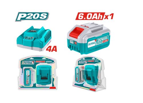 Комплект акумулаторна батерия и зарядно TOTAL INDUSTRIAL TFBCPK1416E, 20 V, 6.0 Ah