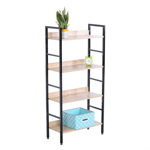 Етажерка с 4 рафта дъб сонома и черно  125 х 60 х 28 см ПДЧ и метал