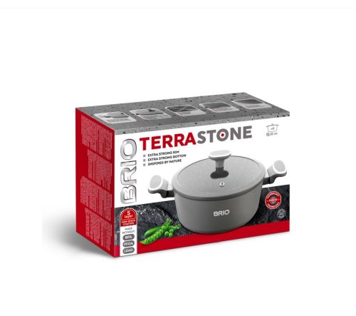 Алуминиева тенджера Brio Terra Stone, Ø22см, 3л., незалепващо покритие и капак, индукция