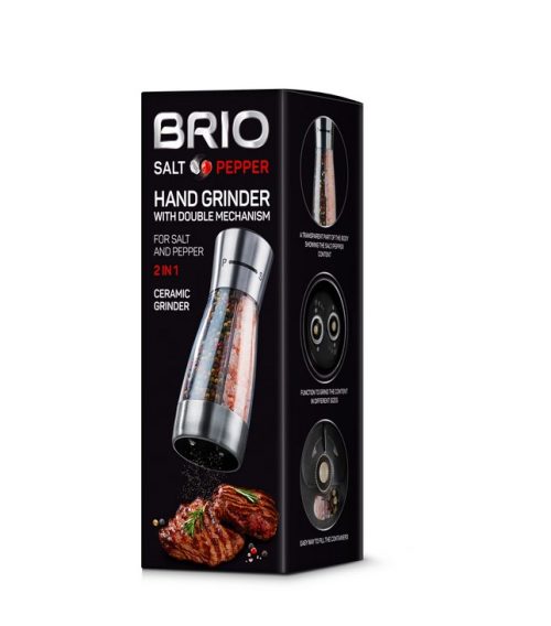 Механична мелничка за сол и пипер Brio Salt Pepper, 2 в 1, 7.2 х 7.2 х 18см