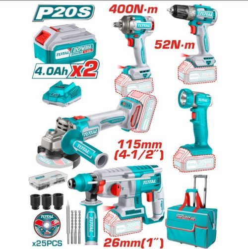 Комплект акумулаторни инструменти TOTAL INDUSTRIAL, 20 V, 2 x 4 Ah, TL IND TCKLI20592