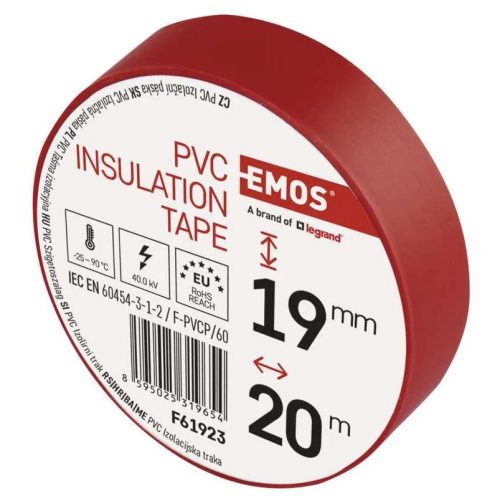 Изолационна лента PVC 19/20, EMOS 0,13мм х 19мм х 10м , Цвят: червен