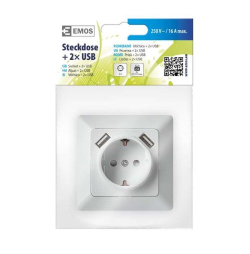 Единичен контакт със защитен щифт и 2 USB портa, 2.1 A макс.