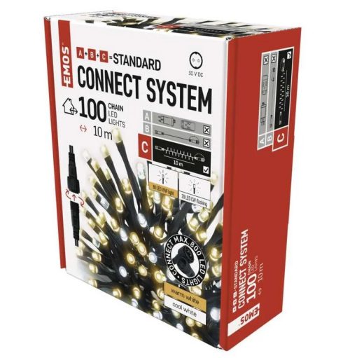 Коледна LED верига за снадждане 10 m – топло/студено бяла, мигаща, EMOS D1AN02 IP44FLASH 4666