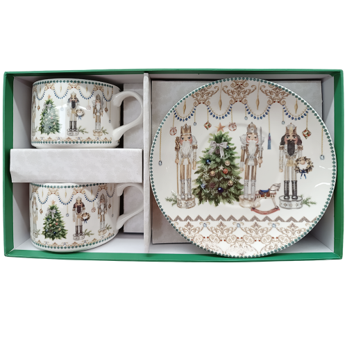 Новогодишен Порцеланов Комплект за Кафе 2 Чаши и 2 Чинийки