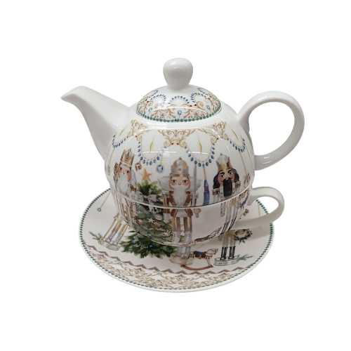Новогодишен порцеланов комплект чайник и чаша