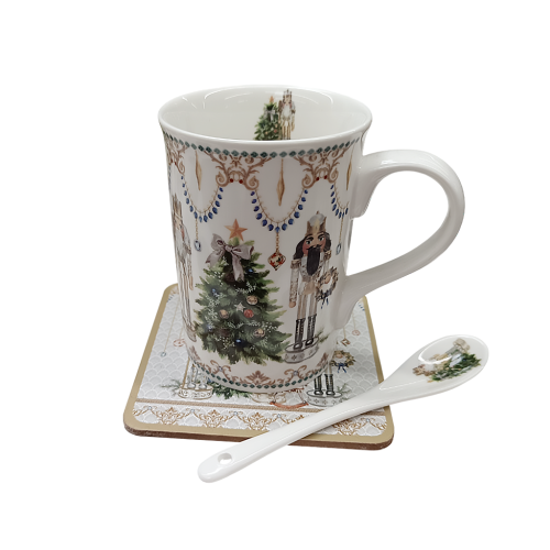 Новогодишен Порцелан Чаша с Лъжичка и Подложка