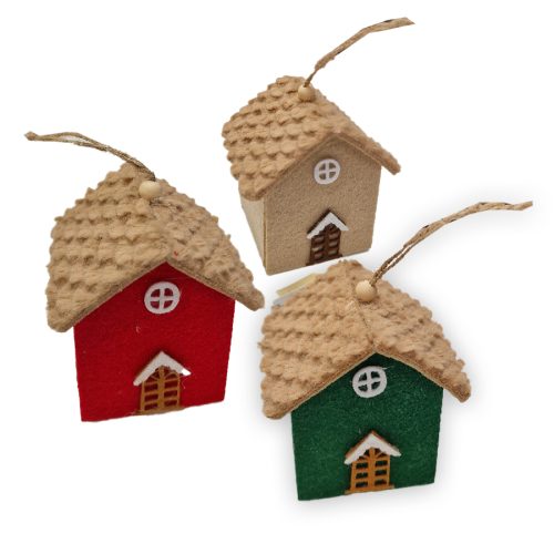 Коледна пухена висулка къщичка 9 см (асортимент)