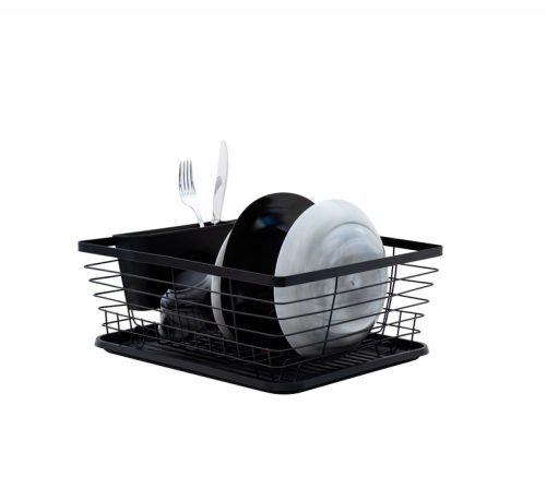 Сушилник за съдове Brio Metallica, едноетажен, 36х30х14.5 см, черен 107504