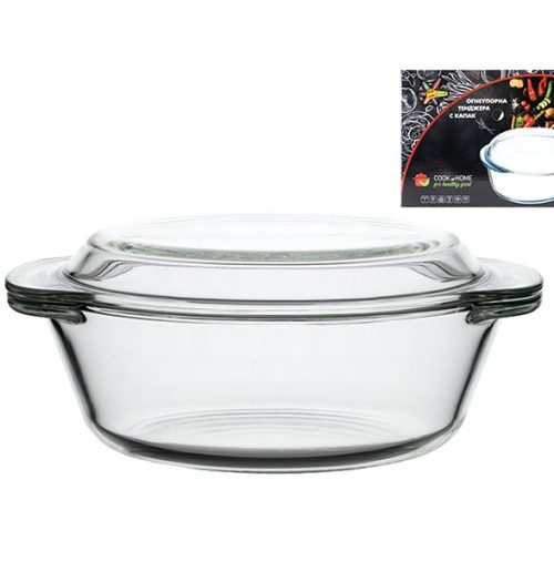 Тенджера с капак огнеупорно стъкло кръгла 1 литър