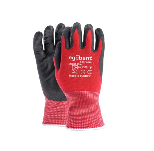 Работни ръкавици с пенесто нитрилно покритие, червени – размер L/XL, Egebant Sanfoam (521530)