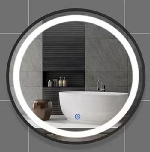 LED огледало за баня 60×60 см с тъчскрийн управление, димиране в 3 цвята и черна рамка (SM00)9