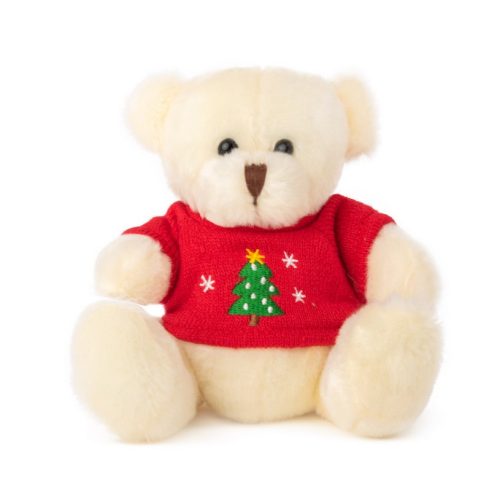 Мече с коледен пуловер (бежово/бяло) 15 см Висококачествена плюшена играчна