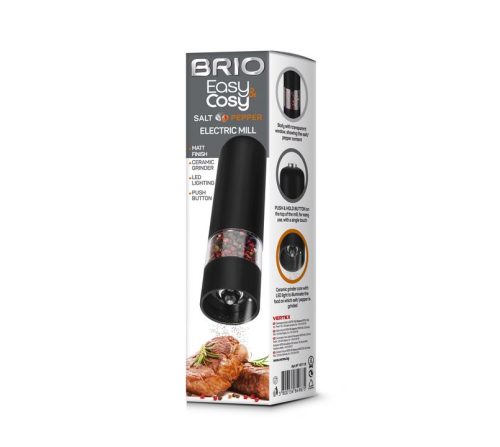 Електрическа мелница за сол/пипер Brio Easy Cosy, черна, мат, керамичен механизъм, 5.3х5.3х23см 107118