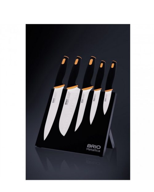Комплект BRIO Metallica – MDF магнитна стойка с 5 кухненски ножа