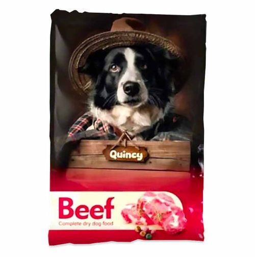 Суха храна за кучета с говеждо месо, 10кг, QUINCY, е пълноценна и подходяща за всички породи.