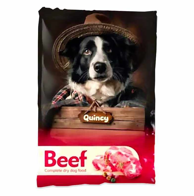 0000031899 Суха храна за кучета с говеждо месо, 10кг, QUINCY, е пълноценна и подходяща за всички породи.