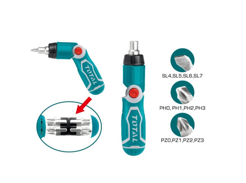 0000032092 Комплект отвертка с тресчотка, чупещо рамо, TOTAL, 13 части