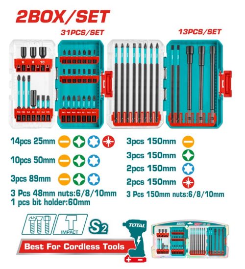 Комплект ударни битове и магнитни вложки TOTAL INDUSTRIAL, 44 части
