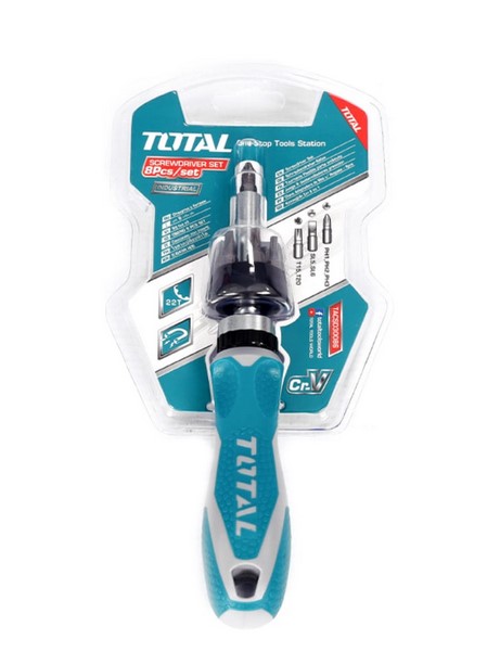 Комплект отвертка с тресчотка и битове, TOTAL, 8 части