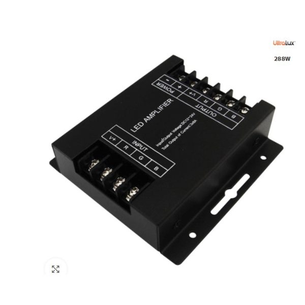 Усилвател за RGB LED лента UltraLux RGBAMP24A, 24A, 12-24V DC, 288W