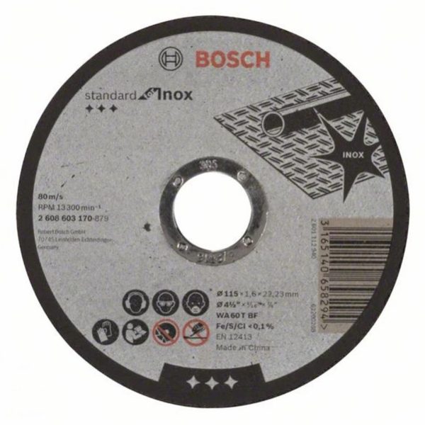 Диск за рязане Standard for Inox-Rapido, WA 60 T BF, 115 mm, 1,6 mm, 1 бр, 2608603170, BOSCH