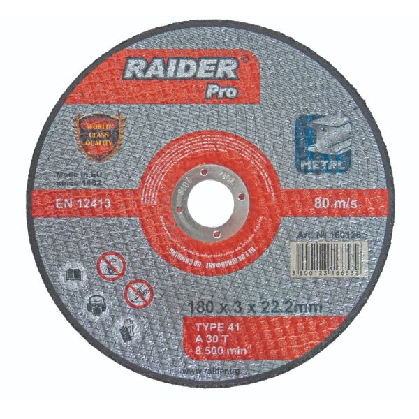 Диск за метал за ъглошлайф, 180x3x22.2мм RAIDER RDP 160126