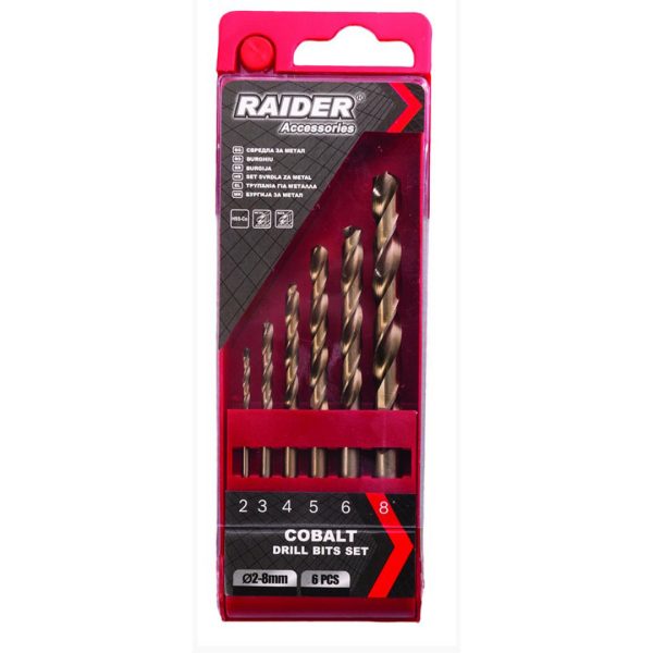 Свредла за метал 6бр. ø2 3 4 5 6 8mm HSS-Co к-т Raider 157112
