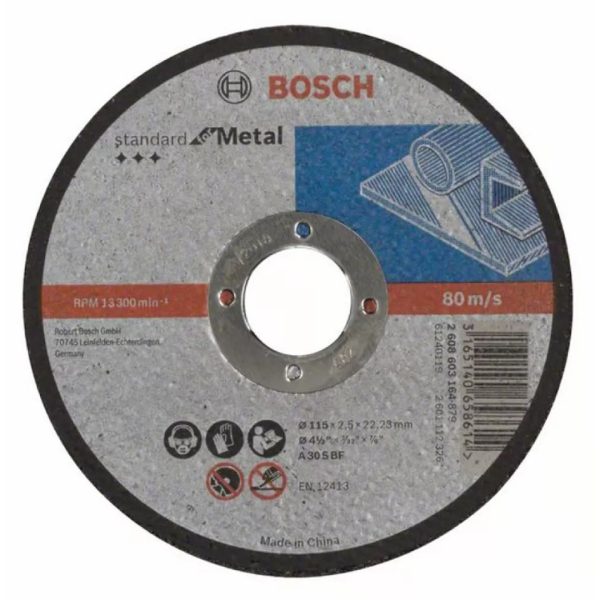Диск за рязане, прав, Standard for Metal, A 30 S BF, 115 mm, 22,23 mm, 2,5 mm, 1 бр, 2608603164, BOSCH