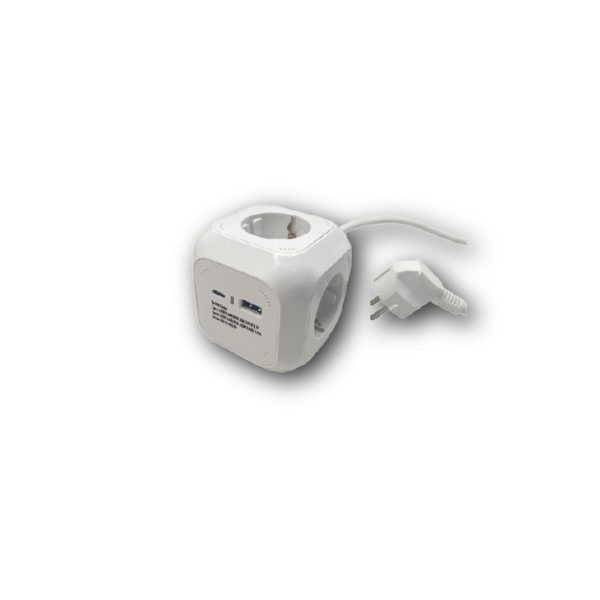 Разклонител "Куб'' с 4 гнезда max 3680W,USB+TypeC 5V,кабел 1.4M/KN41092
