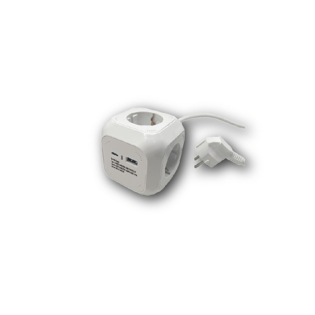 Разклонител "Куб'' с 4 гнезда max 3680W,USB+TypeC 5V,кабел 1.4M/KN41092